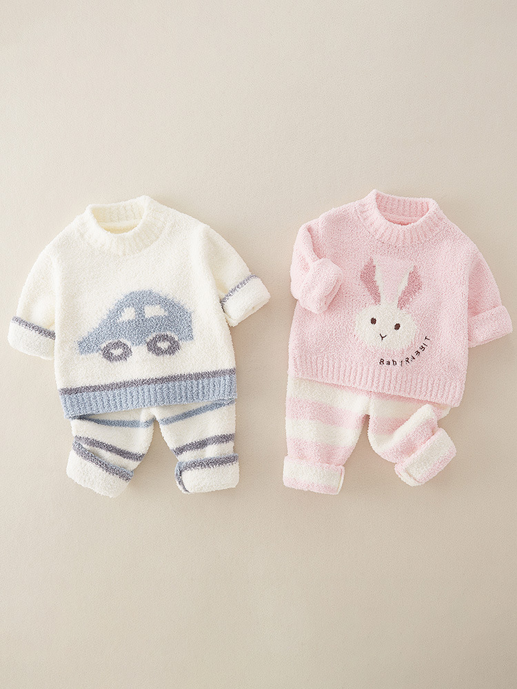 Pijamas de lana de coral para niños se pueden usar fuera Niños y niñas bebé Otoño e Invierno ropa de hogar engrosada traje cálido ropa para niños
