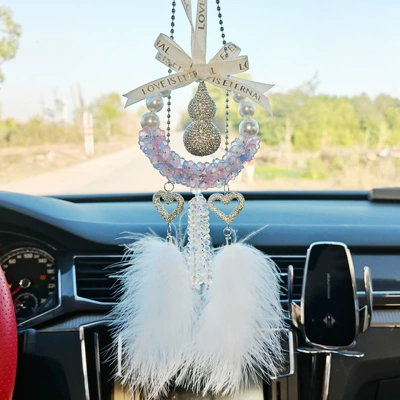 Diamonds, Car hanging - amethyst-lily-of-the-valley-diamond-accented-gourd-heart-shaped-diamond-accented-feather