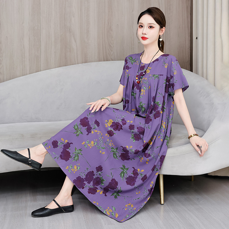 2026 New Style Nightgown for Women, Summer Cotton Silk Dress, Middle-Aged and Elderly Mother's Clothing, Plus Size Home Wear
