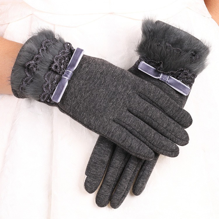 Damen Handschuhe Mit Hasenfellbesatz Und Touchscreen-funktion_voghion.com