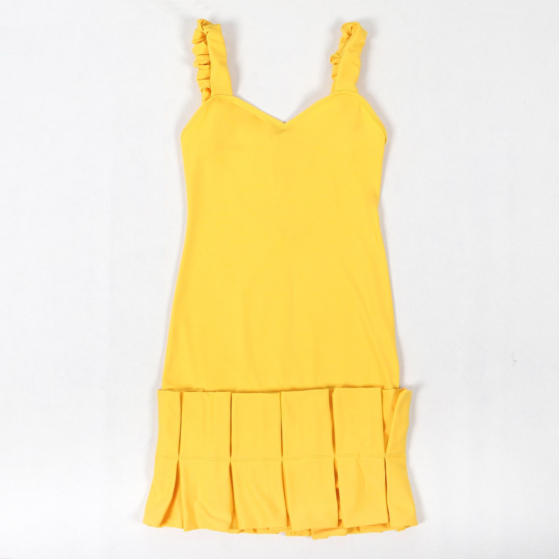 Women's Clothing Elastic Waist Pleated Lace Backpack Dress Hip-Fitting With Solid Color_ecoleips.com