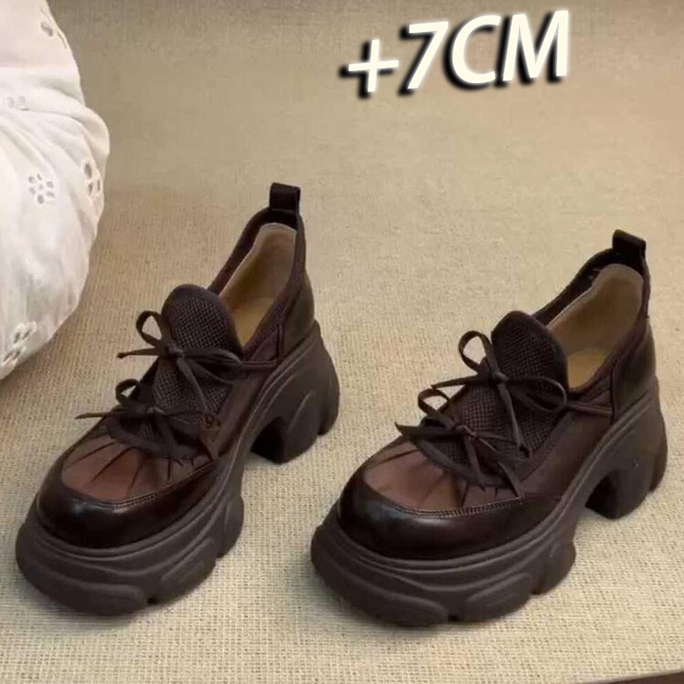 [Sheepskin Version] Soft Leather Retro Round-Toe Thick-Soled Loafers for Women with Bowknot Mary Jane Small Leather Shoes Casual Single Shoes