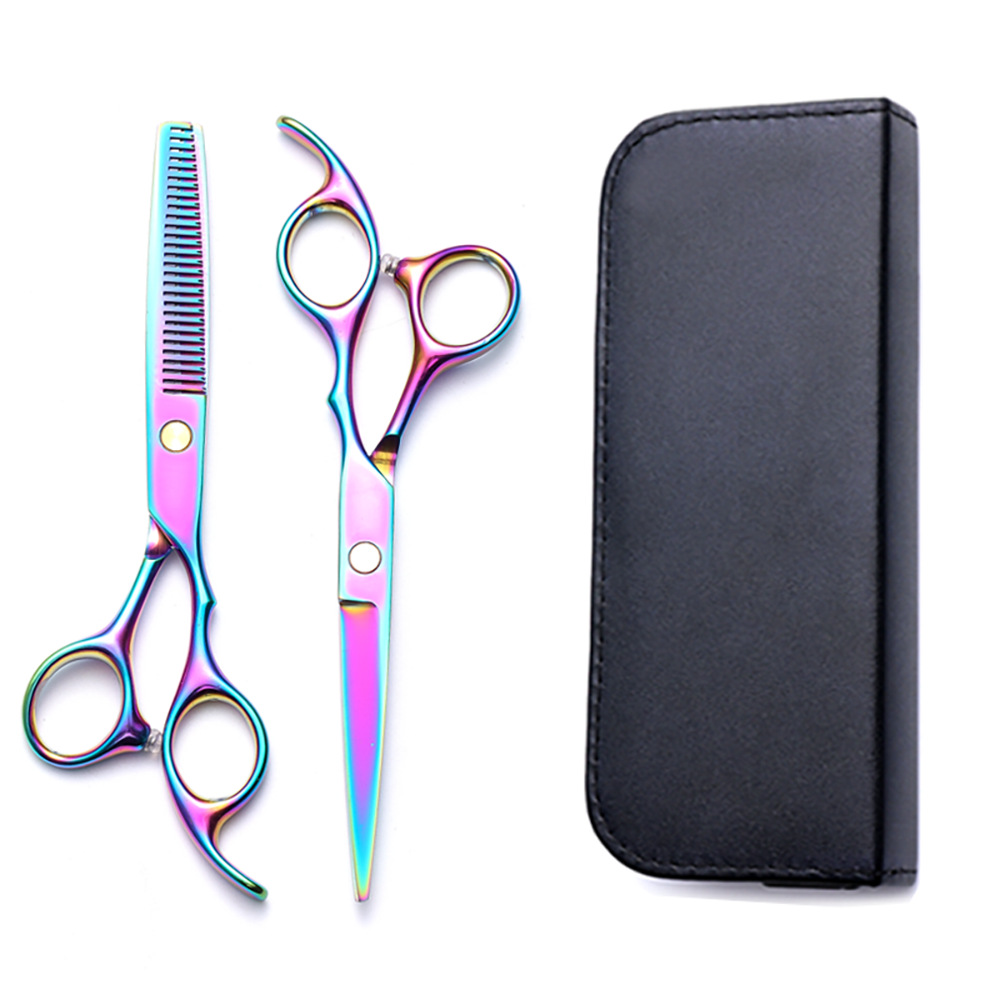 Corte de pelo tijeras transfronterizas amazonas color tijeras de dientes planas cortadas delgadas frange tijeras divisorias fábrica de tijeras al por mayor set de tijeras de peluquería