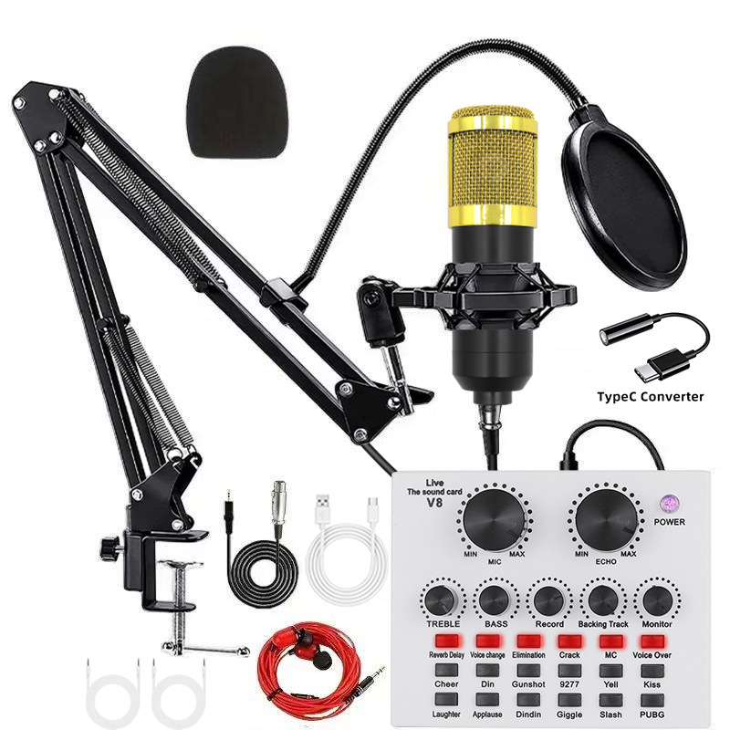 bm800 dorado + blanco v8 + conjunto de conversión typec + auriculares