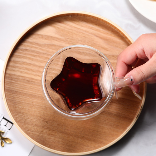 High Borosilicate Glass Cup, Simple Insulation Anti-Scald Juice Milk Coffee Glass Water Cup Heart Shaped Double Layer Glass Cup