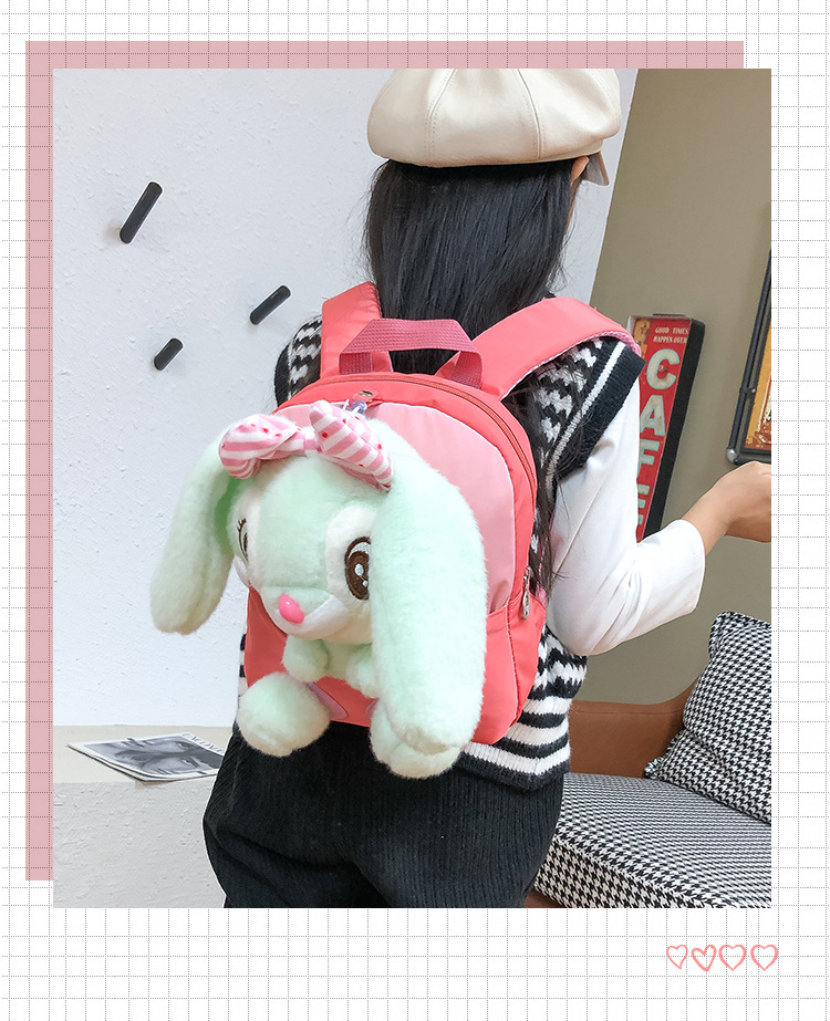 New children's backpacks, cute rabbit dolls, student kindergarten schoolbags, creative baby plush backpacks, printed details Picture
