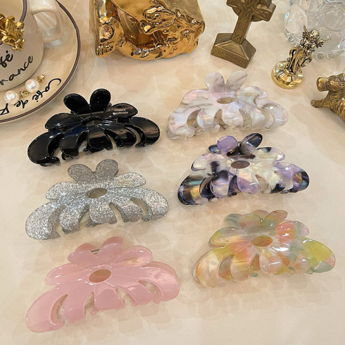 Stylish and Fresh Colored Flower Acetate Clip for Large Rear Hair, Exquisite Retro Hair Accessories
