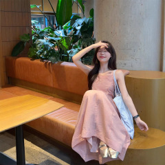 実拍 ~ フレンチティー休憩ノースリーブ花茹型筋理感分割ウエストワンピース女性ミディアムスカート78914