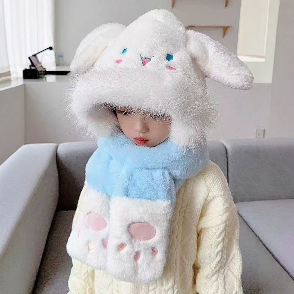 Children's cartoon scarf, hat, keep warm cute set with hood, gloves, 3 piece set