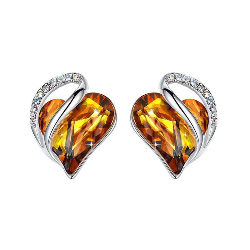 Simple Style Heart Shape Alloy Heart Plating Artificial Gemstones Womenu0027S Ear Studs
