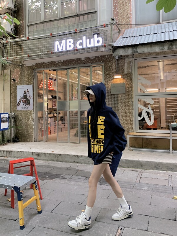 复古慵懒长袖字母印花套头卫衣女秋季新款休闲宽松显瘦连帽上衣潮|undefined