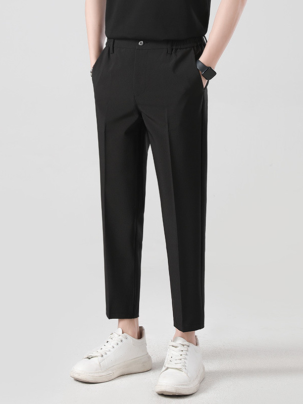 Ropa para Hombre LKTM # Pantalones de vestir finos de seda helada para hombre, pantalones casuales de pierna recta de alta gama, ajustados y de nueve puntos image 3