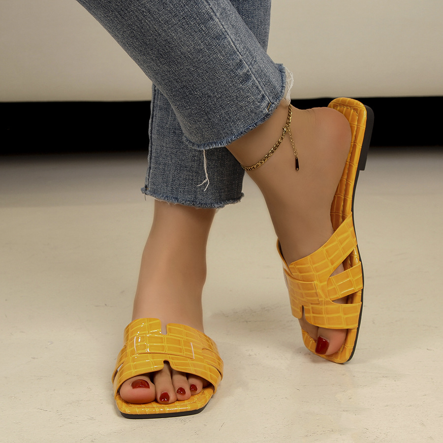 Slippers Korean solid color flat slippers for women European and American foreign trade square head breathable slip on home slippers for women_voghion.com