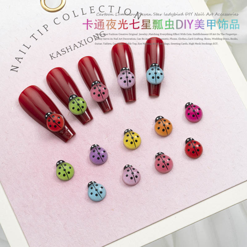 국경 간 새로운 만화 무당 벌레 네일 쥬얼리 3D 인쇄 장식 액세서리 곤충 시리즈 컬러 헤드 쥬얼리