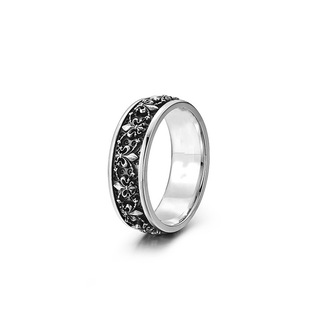 Chiba Vintage Thai Silver Three-dimensional Iris Ring Men's High-end Retro Index Finger Opening Ring Original Design