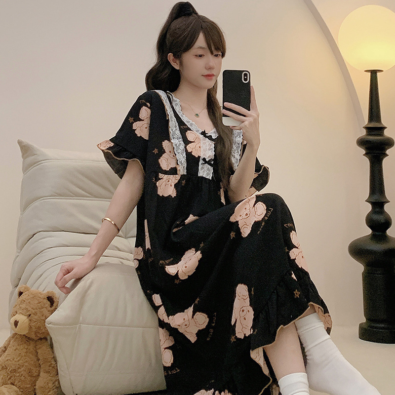 2026Plus-Size Girl 50-150kg Extra-Large Extended-Length Nightgown Summer Thin Pajamas Loose Loungewear Trendy on Instagram