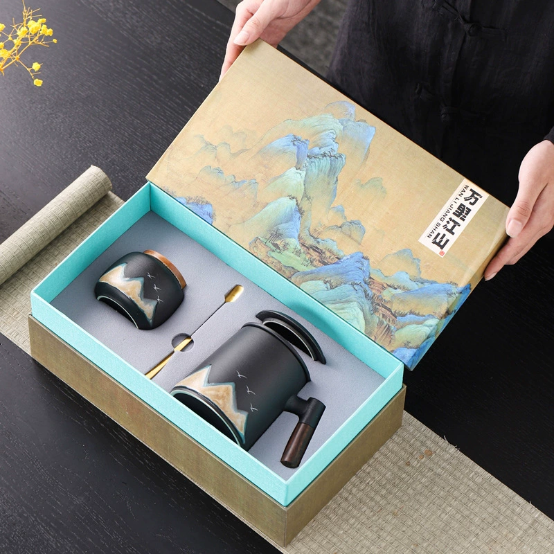 Новый чайный набор в китайском стиле из грубой керамики, офисная кружка, подарочная коробка, бизнес-сувенир, керамика Дехуа