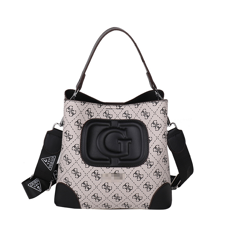 Bolsos impresos europeos y americanos transfronterizos, letras femeninas 2024, nueva tendencia, bolso de cubo francés, bolso de mensajero de alta gama