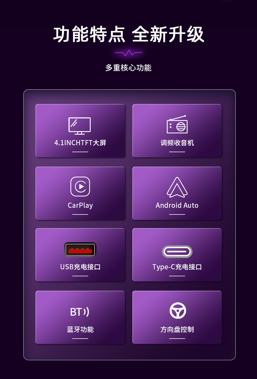 4.1inch Single-DIN Wired CarPlay Car MP5 Player Bluetooth Reversing Car Center Console Radio 12V