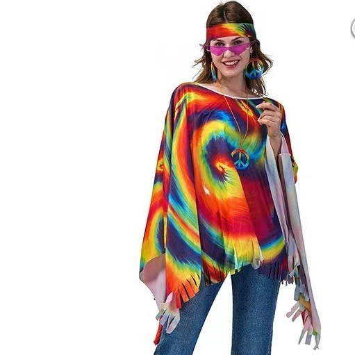 Различные ретро-плащи в стиле хиппи для взрослых женщин на Хэллоуин, трансграничные женские костюмы для вечеринок в стиле хиппи