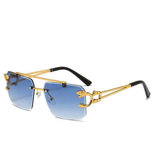 Coolfang's new double-beam cut-edge square rimless glasses sunglasses for men, European and American fashion leopard trendy sunglasses for women