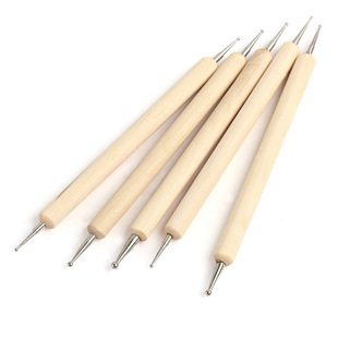 New nail art tools DIY wooden rod drill point round pen wooden pen rod double point flower drill pen 5 sets