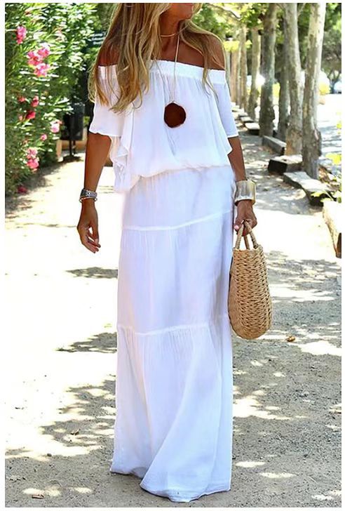 Women's Regular Dress Casual Boat Neck Short Sleeve Solid Color Maxi Long Dress Daily display picture 1