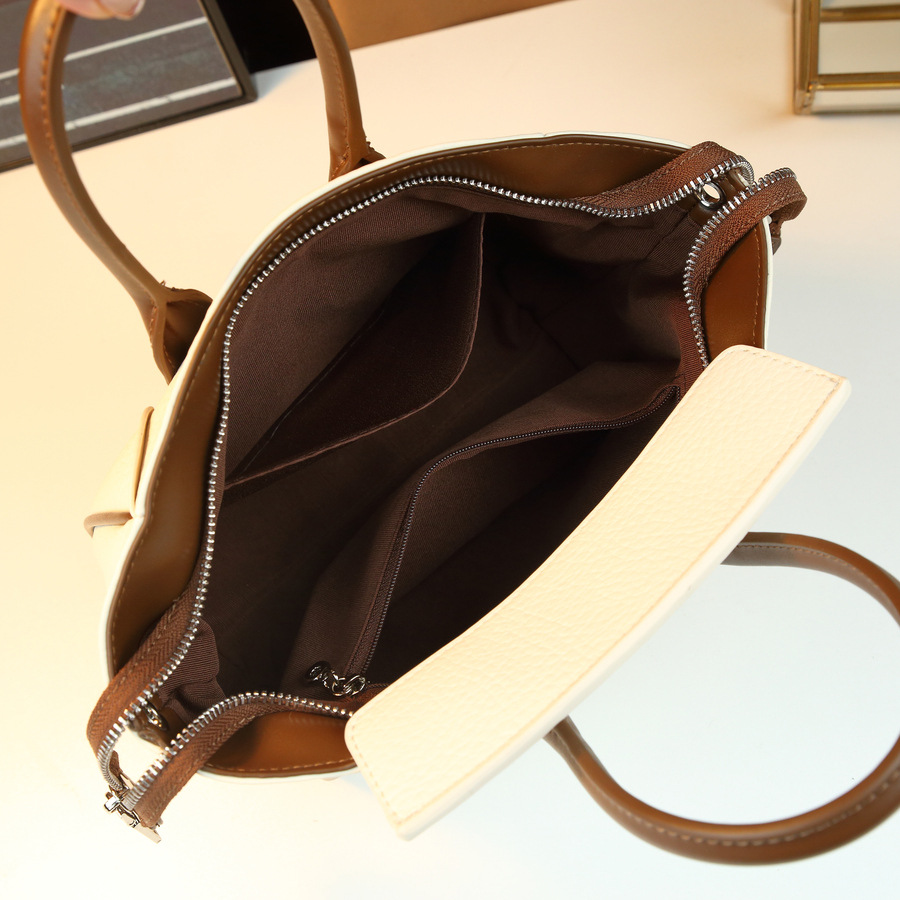 Women's Retro Handbag Color Block Lychee Pattern Smiley Face Large Capacity PU Leather Shoulder Crossbody Tote Bag For Commuting_voghion.com