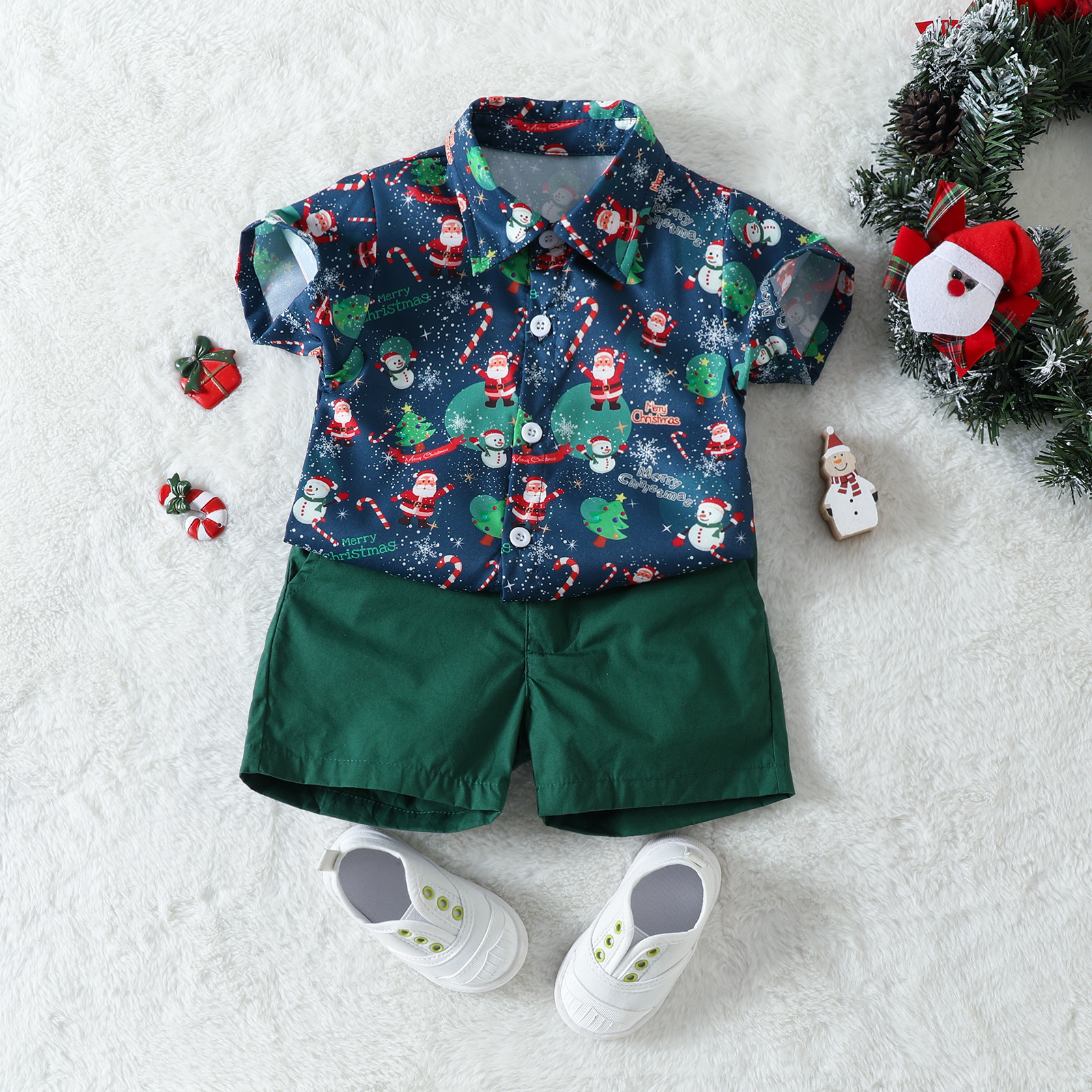 Christmas Streetwear Cartoon Santa Claus Cotton Boys Clothing Sets display picture 3