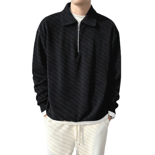 Half Zip Polo Sweatshirt for Men - Autumn Trendy Streetwear with a Tough and Cool Style, Light Mature Fashion, Youth Collar Striped Thin Jacket