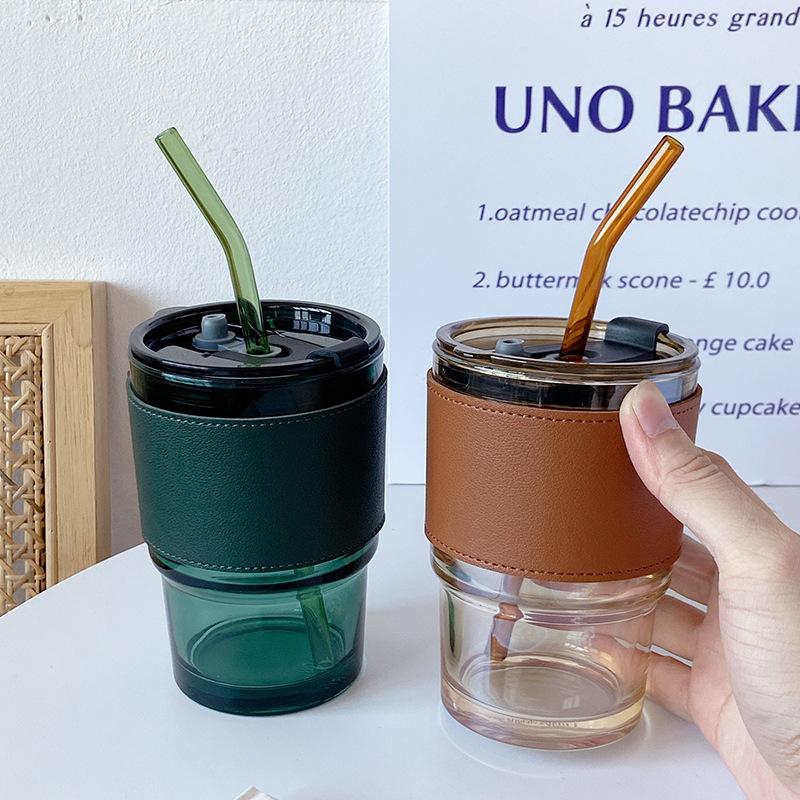 博立美 高颜值玻璃杯吸管杯大容量杯子带盖奶茶杯学生喝水杯子-阿里巴巴