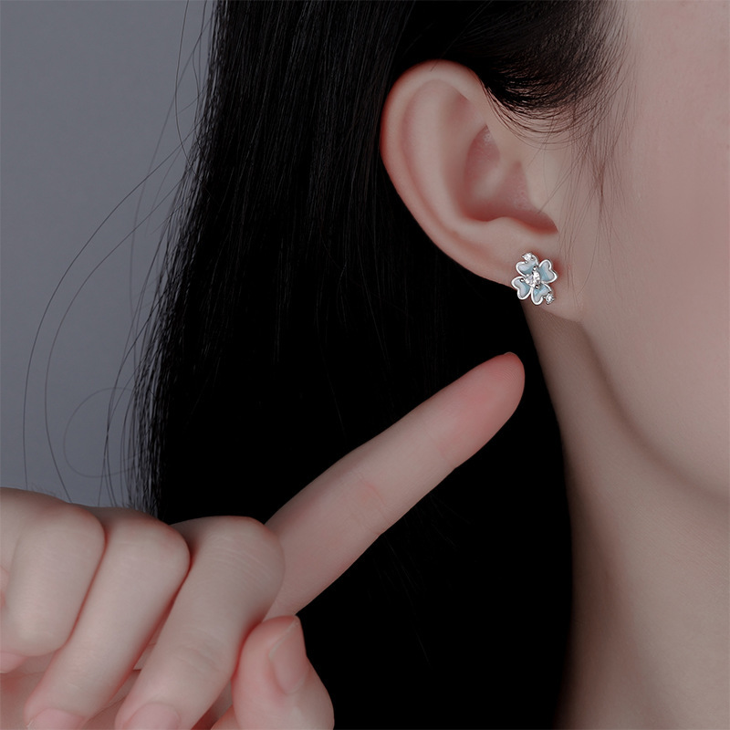 帝丰999足银星愿四叶草项链女轻奢ins夜光珐琅手链高级感精致耳饰|undefined