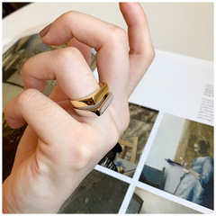 幾何光面戒指女素圈百搭小眾冷淡風S925銀開口指環網紅嘻哈食指戒