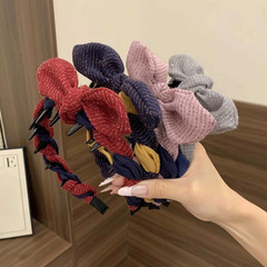 撞色条纹齿梳发箍女蝴蝶结兔耳朵防滑带齿头百搭高级感秋冬款发饰