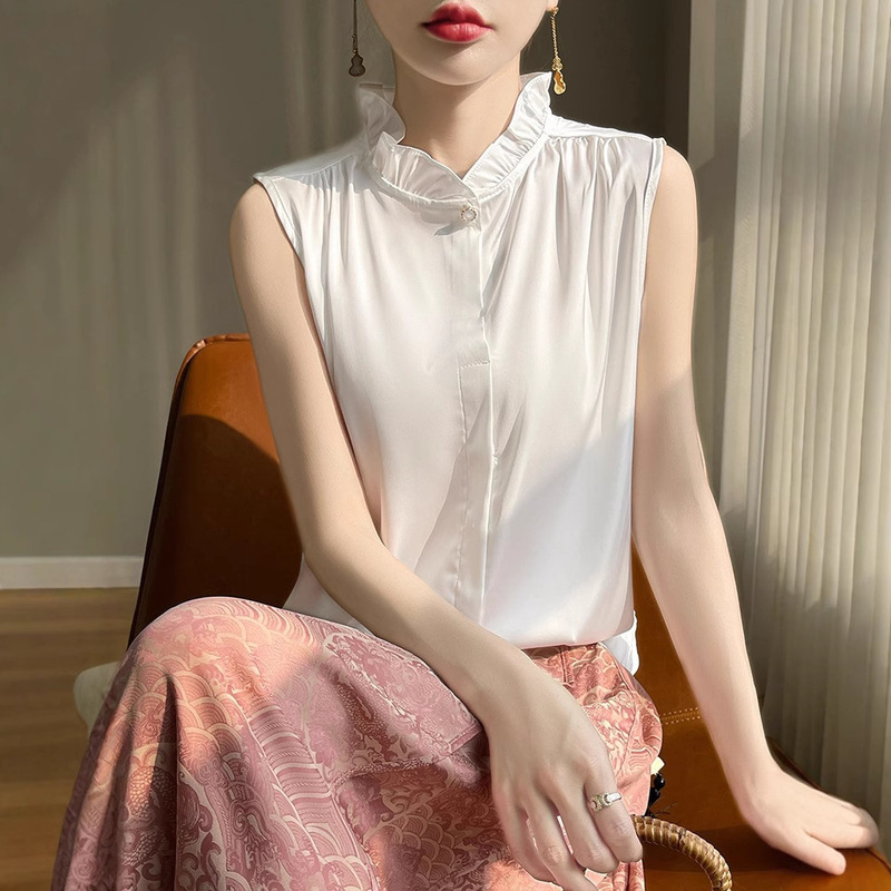 Women's Ear-rimmed Sleeveless Shirt Vest Commuting Temperament All-match Ruffle Design Sense Early Spring Inner Base Shirt