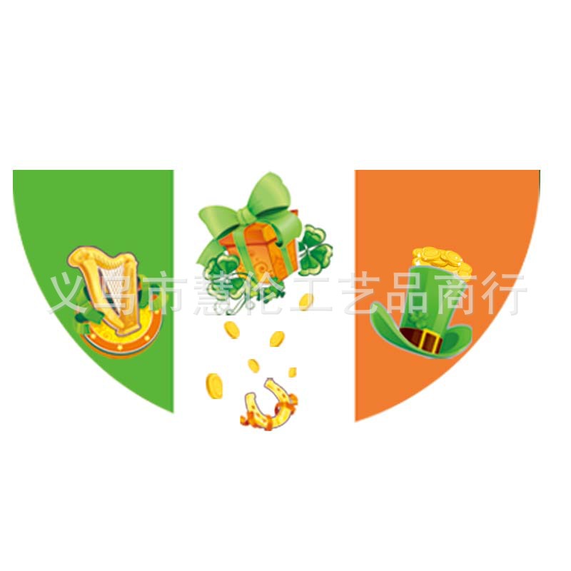 Nueva Bandera de abanico del día de San Patricio transfronterizo día irlandés decoraciones al aire libre impresión creativa Bandera de semicírculo