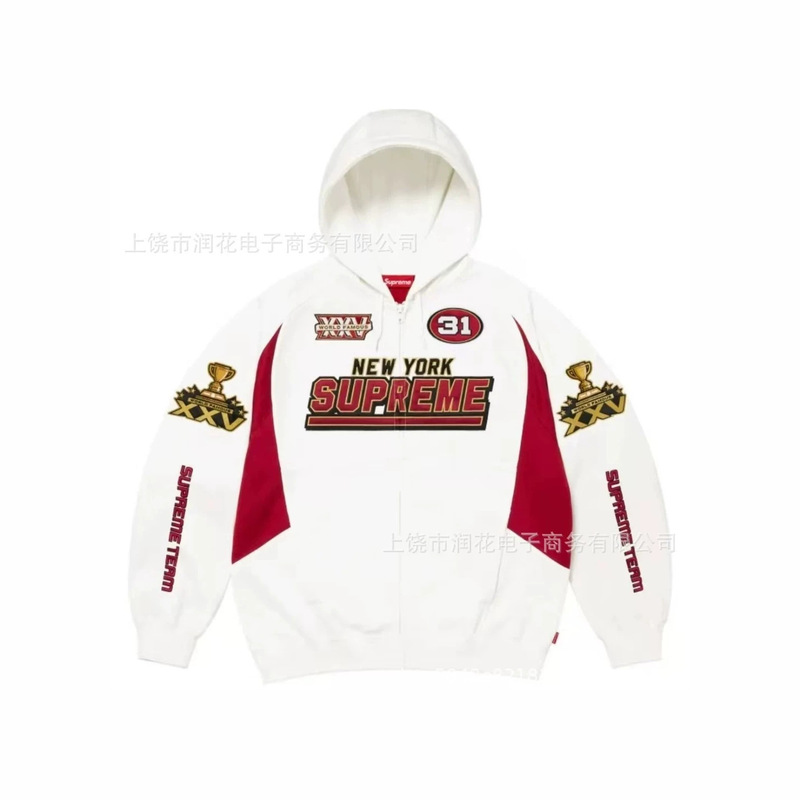 2026 Cross-Border American Football Champion Cardigan Hoodie in White and Red Contrast Color, Number 31, Drop Shoulder, Casual Trendy Style 2026 Cross-Border American Football Champion Cardigan Hoodie in White and Red Contrast Color, Number 31, Drop Shoulder, Casual Trendy Style