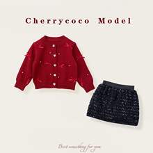 CHERRYCOCO女童套装秋冬新款女宝宝甜美珍珠蝴蝶结亮片裙公主裙子