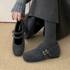 内增高玛丽珍毛毛鞋女冬外穿新款法式灰色呢子单鞋女厚底加绒棉鞋