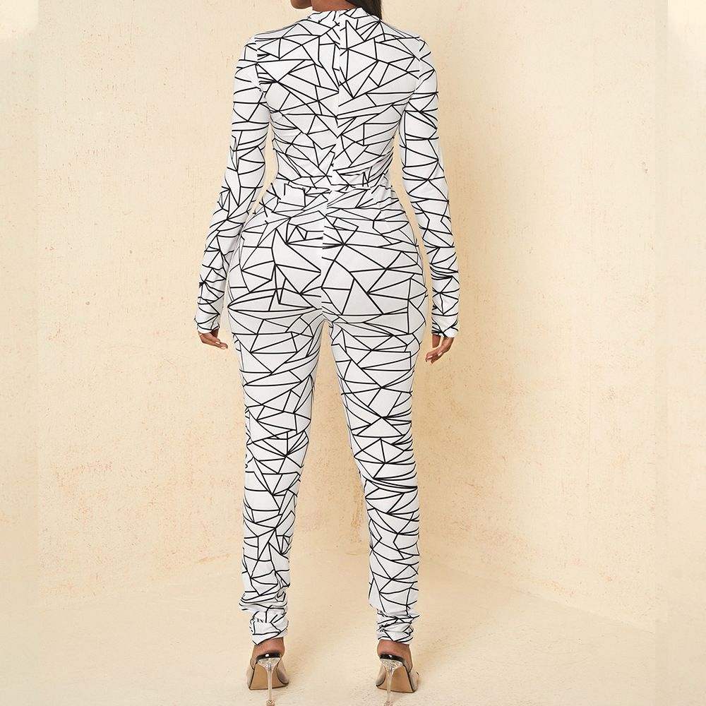 print long sleeve round neck high waist slim jumpsuit NSGYX128711