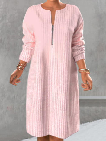 winter solid color sweater for leisure with zipper