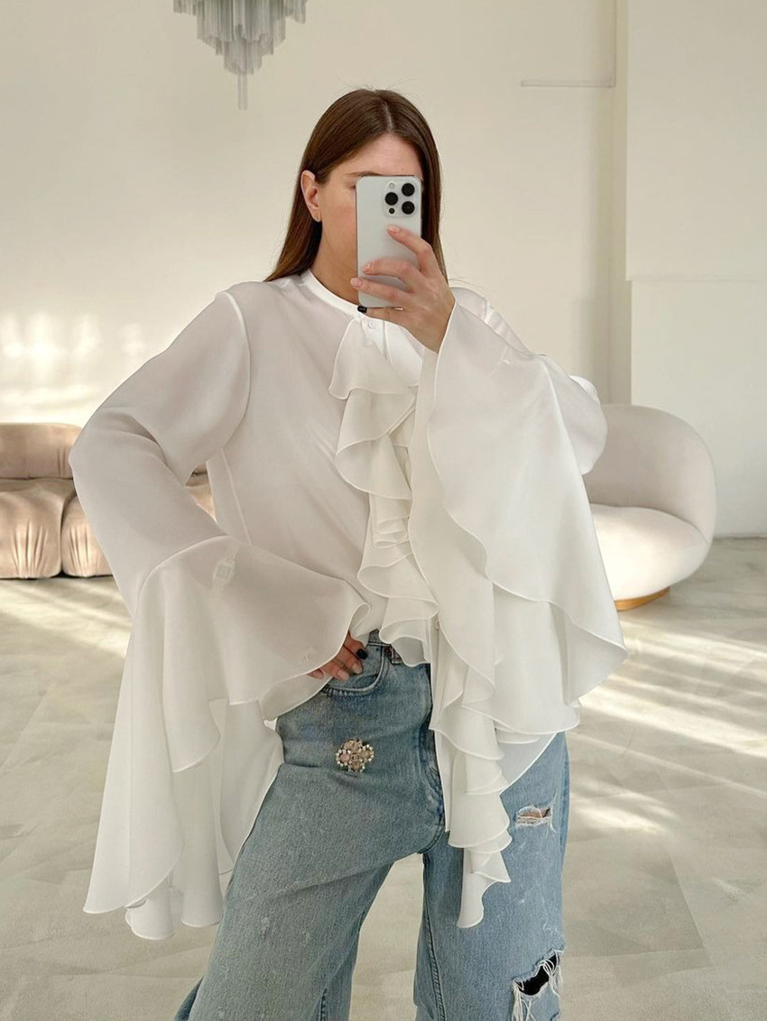 Women's Blouse Long Sleeve Blouses Ruffles Sexy Solid Color display picture 8