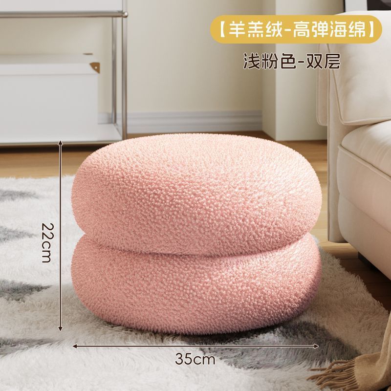 クリームスタイルの家庭用小さなスツール、小さなベンチ、ラウンドスツール、背もたれ椅子、靴交換用スツール、ソファスツール、リビングルームのコーヒーテーブルの横にある低いスツール|undefined