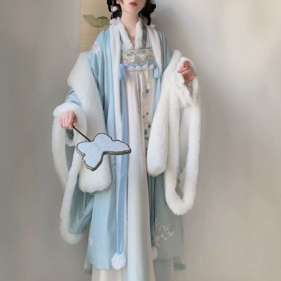 Подруга Hanfu сине-нефритовый чехл с шерстью и плюшевым вышивкой