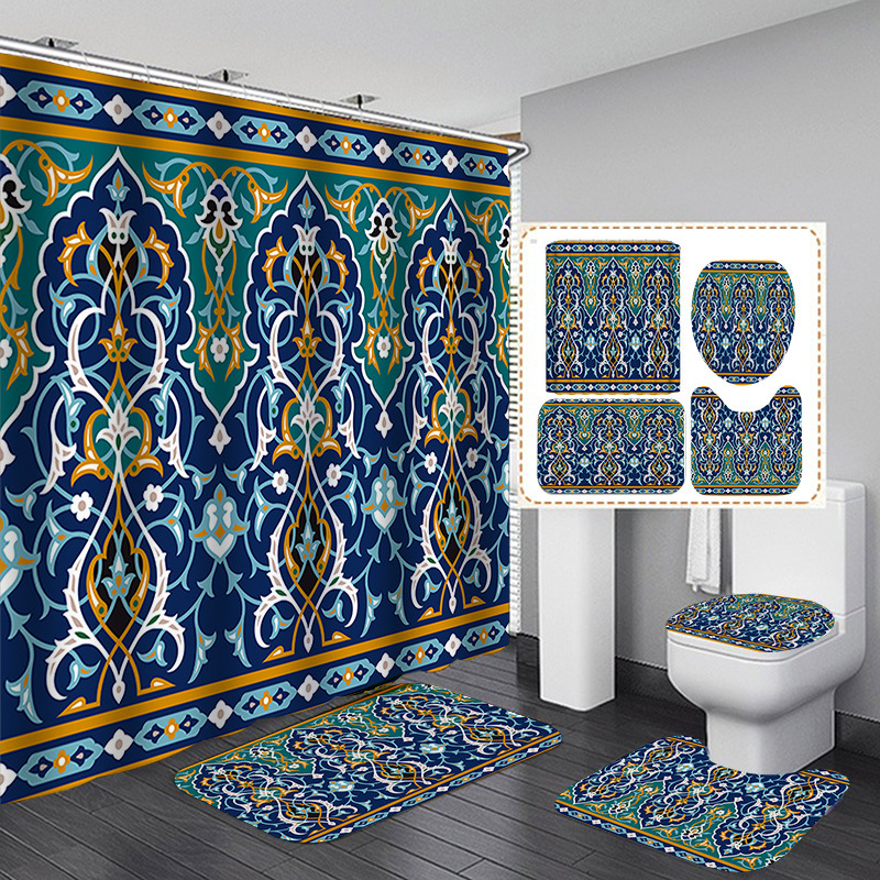 Venta caliente de Amazon Cortina de ducha de baño bohemia Tela de cortina de baño impermeable Juego de cuatro piezas Gran cantidad y excelente precio
