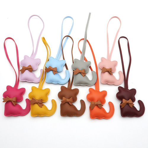 Best-selling creative PU leather little cat bag pendant, sophisticated cartoon-style cat plush fashionable luggage hanger decoration