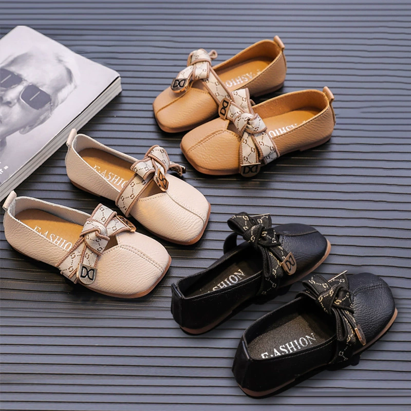 Кожаные туфли для девочек 2022 осень новая модель маленькая девочка Мэри Джейн одиночные туфли с бантом Принцесс обувь женская детская бобовая обувь