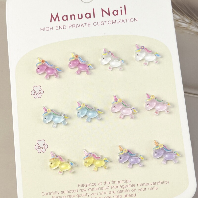 New Unicorn Nail Art Jewelry Luminous Cute Little Animal Cartoon Resin Accessories DIY Kidsren's Nail Patch