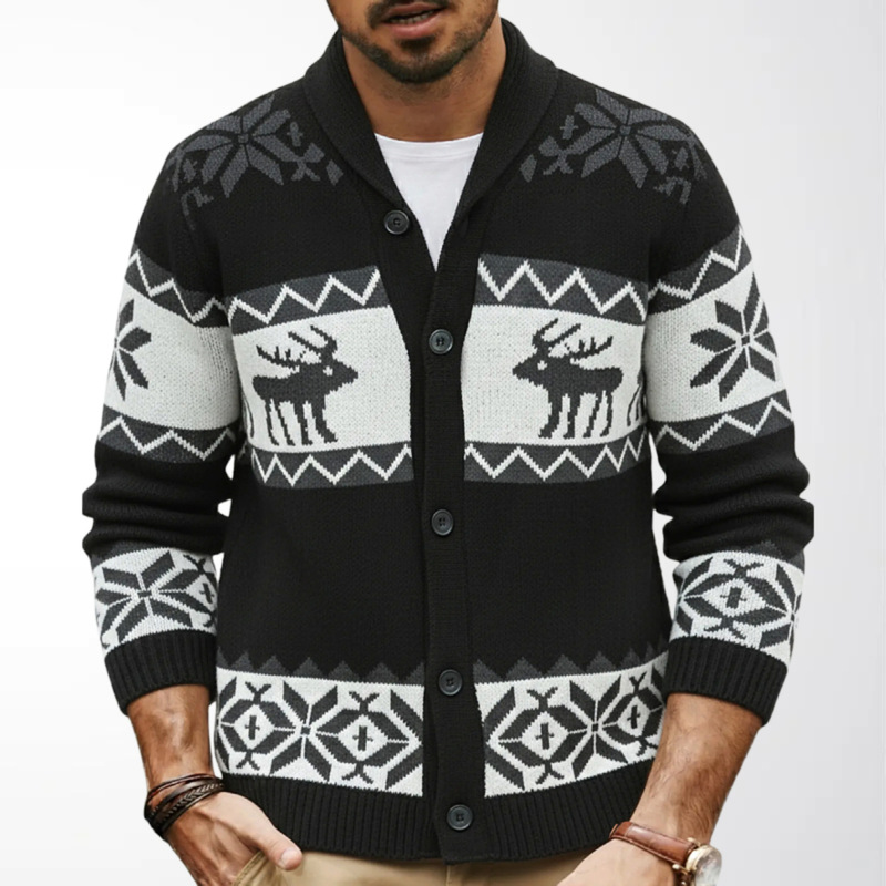 Christmas Jacquard Sweater Business Casual Men's Knitwear Button Cardigan Jacket