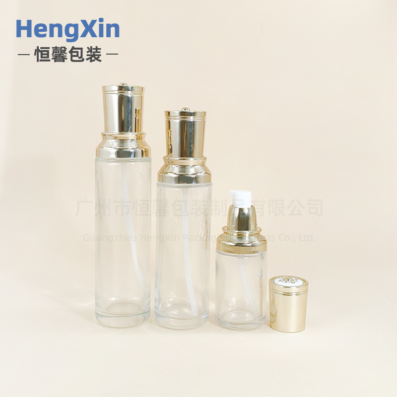 现货化妆品玻璃套装瓶30g膏霜瓶100ml按压乳液分装瓶子皇冠小黑瓶|undefined